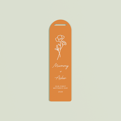 Verveine acrylic bookmark with a floral design and white text on clementine acrylic | Saint Sauvant Auckland NZ