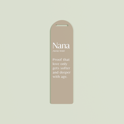 Lavande acrylic bookmark with white text on light brown acrylic | Saint Sauvant Auckland NZ