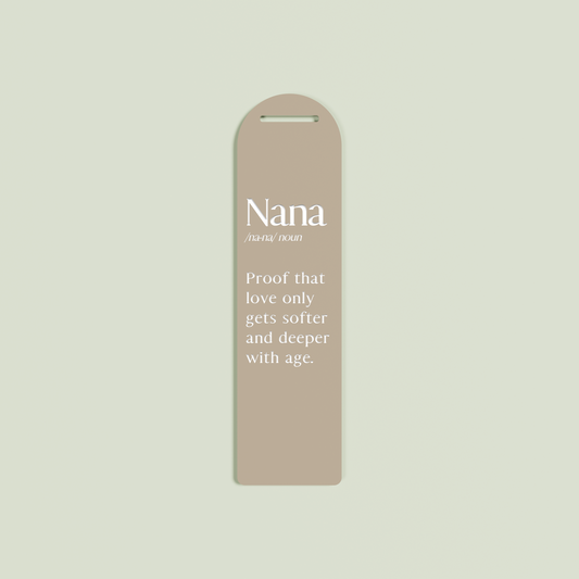 Lavande acrylic bookmark with white text on light brown acrylic | Saint Sauvant Auckland NZ