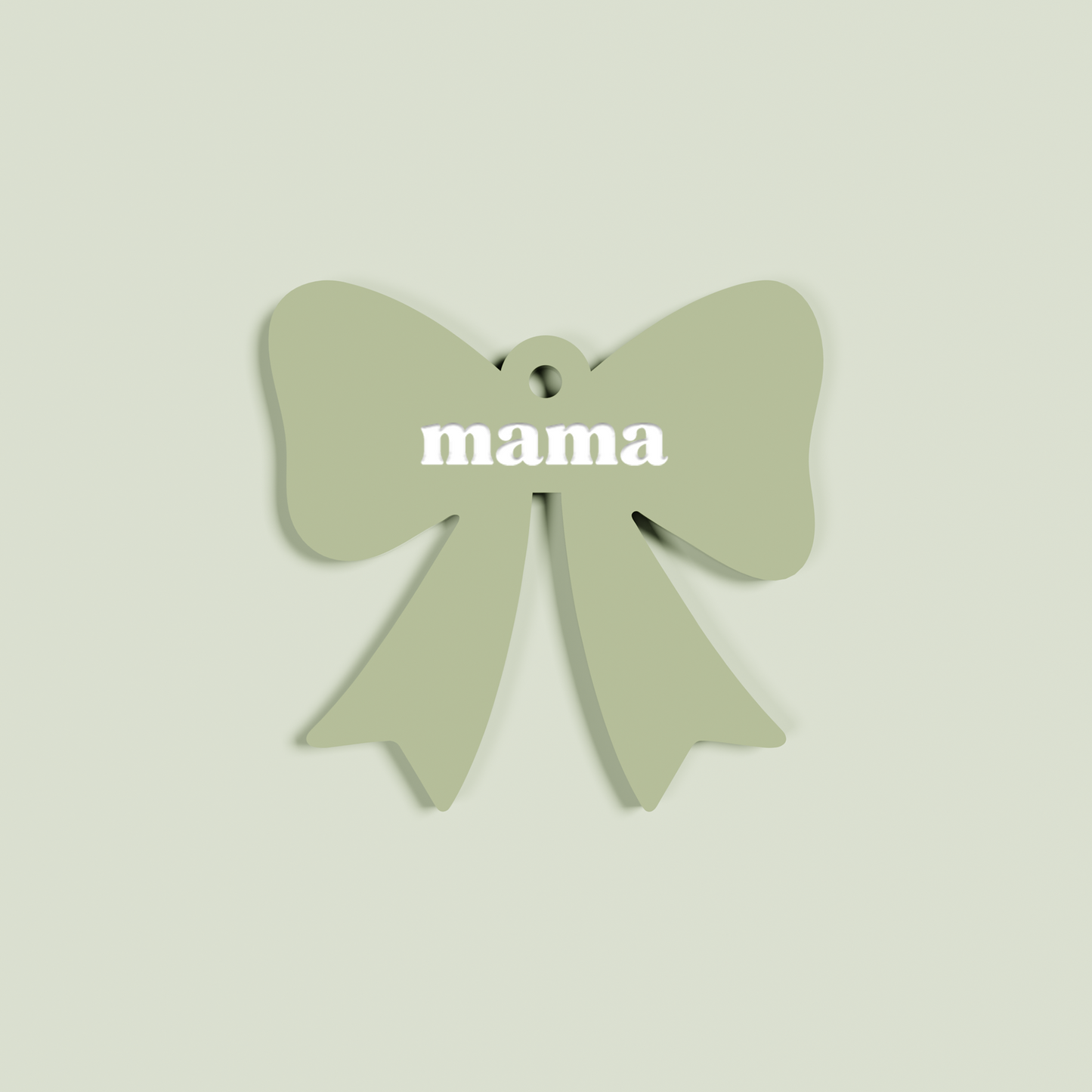 Peperino acrylic bow keyring with white 'mama' text on olive acrylic | Saint Sauvant Auckland NZ