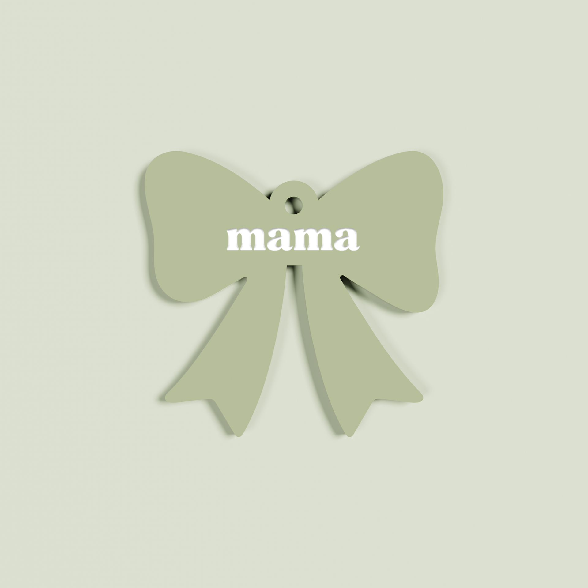 Peperino acrylic bow keyring with white 'mama' text on olive acrylic | Saint Sauvant Auckland NZ
