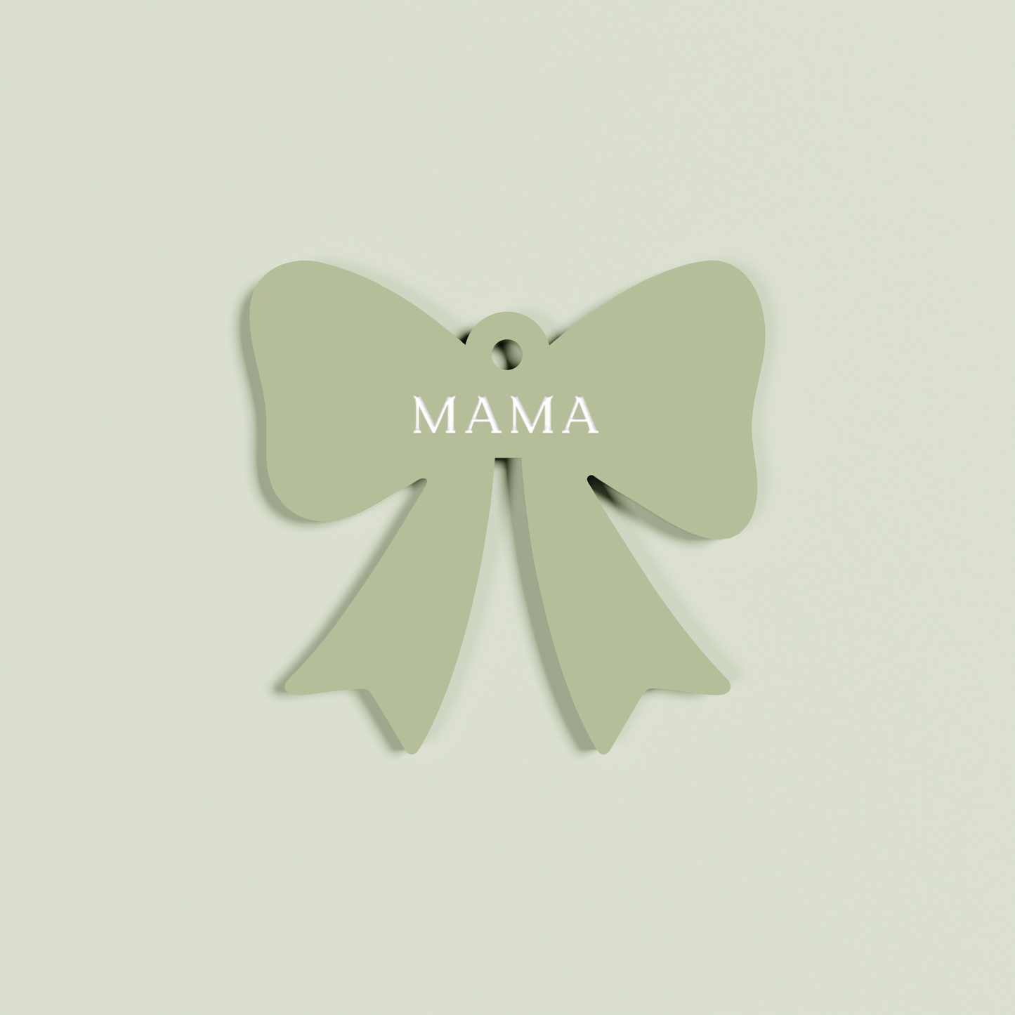 Venato acrylic bow keyring with white 'mama' text on olive acrylic | Saint Sauvant Auckland NZ