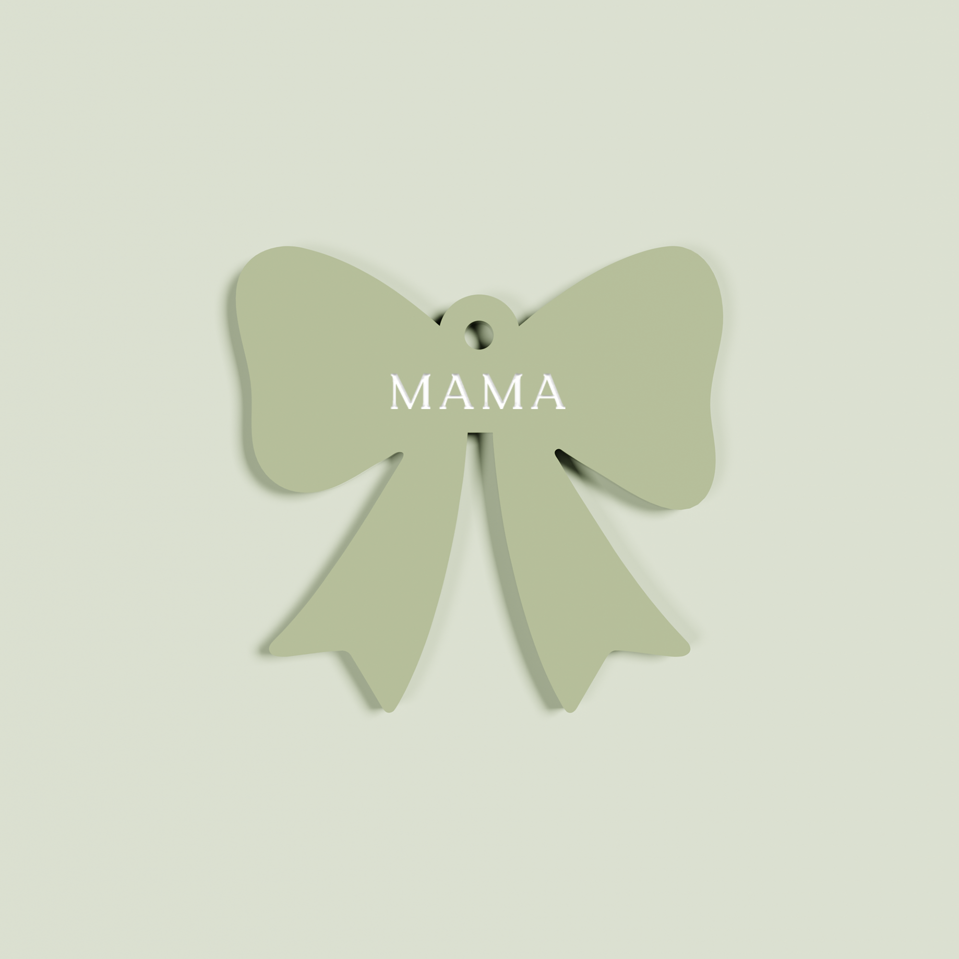 Venato acrylic bow keyring with white 'mama' text on olive acrylic | Saint Sauvant Auckland NZ