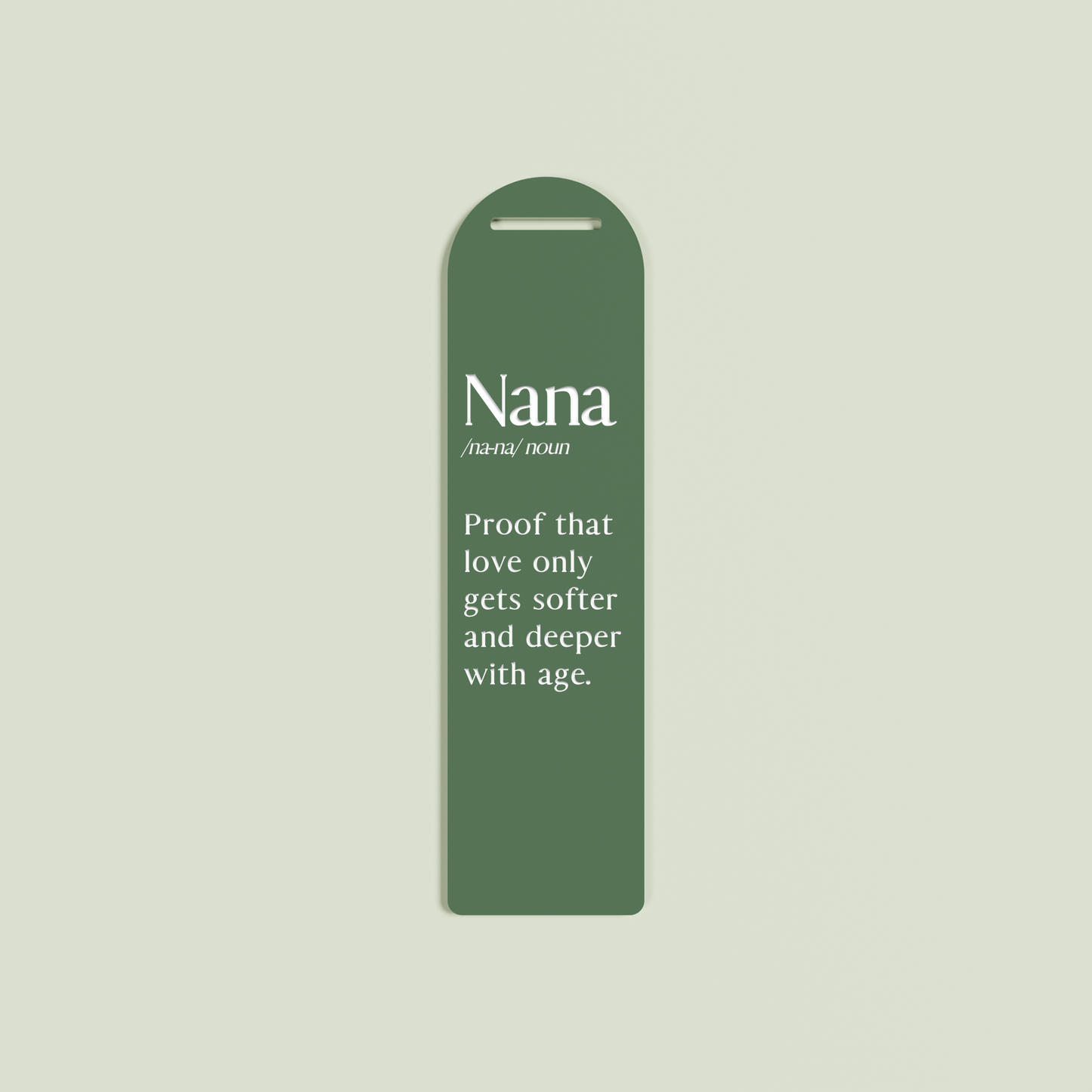 Lavande acrylic bookmark with white text on sage acrylic | Saint Sauvant Auckland NZ