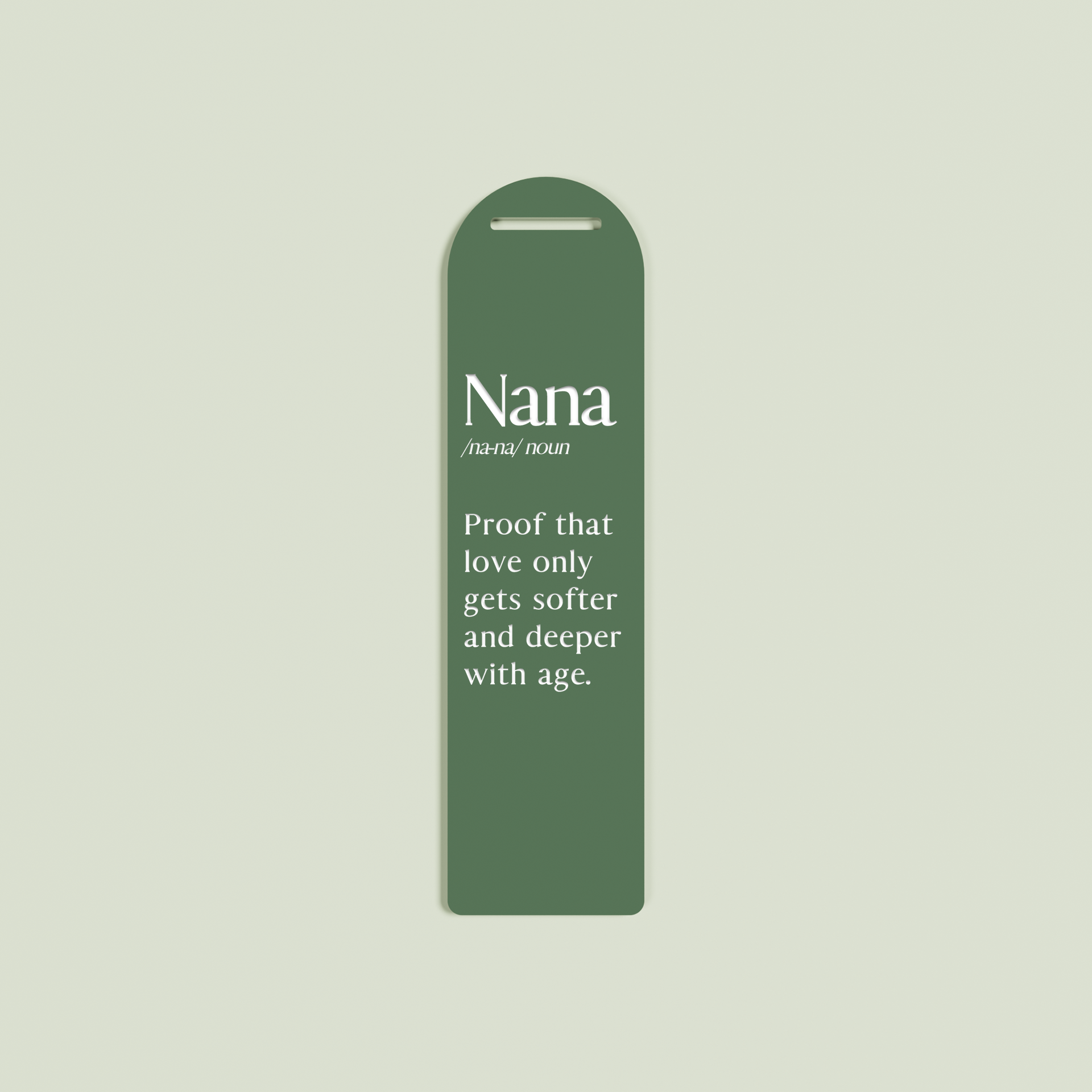 Lavande acrylic bookmark with white text on sage acrylic | Saint Sauvant Auckland NZ