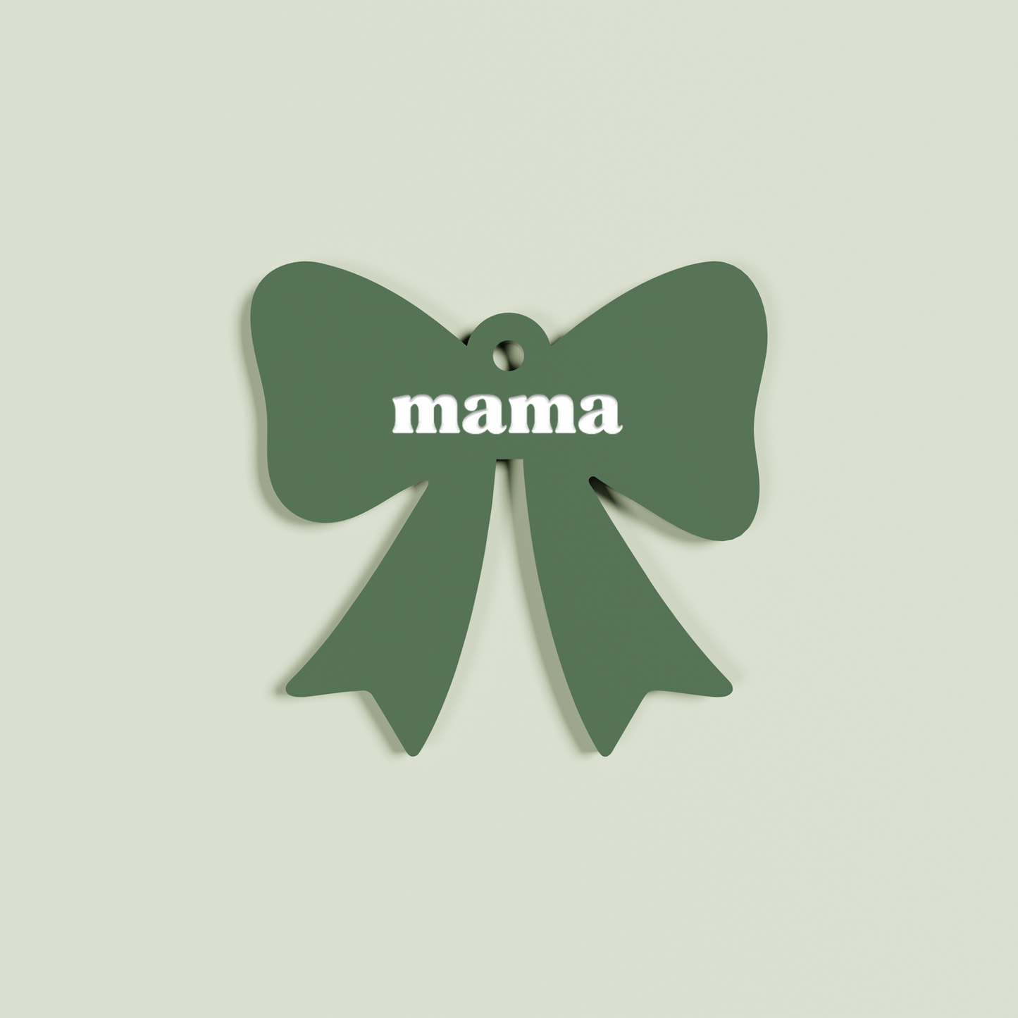 Peperino acrylic bow keyring with white 'mama' text on sage acrylic | Saint Sauvant Auckland NZ