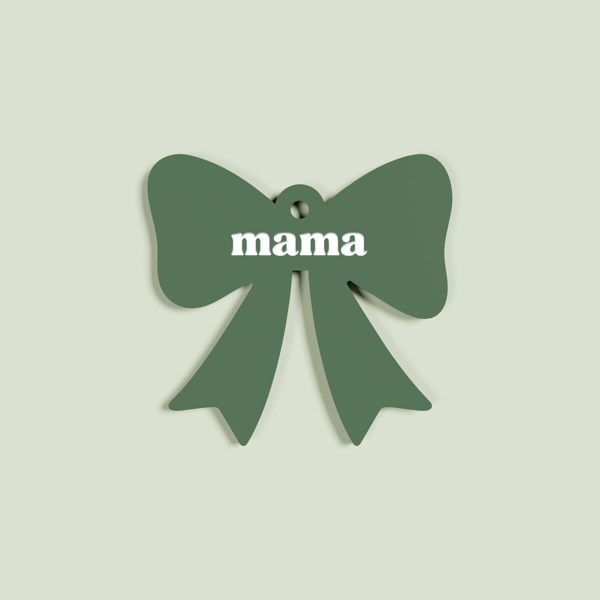 Peperino acrylic bow keyring with white 'mama' text on sage acrylic | Saint Sauvant Auckland NZ