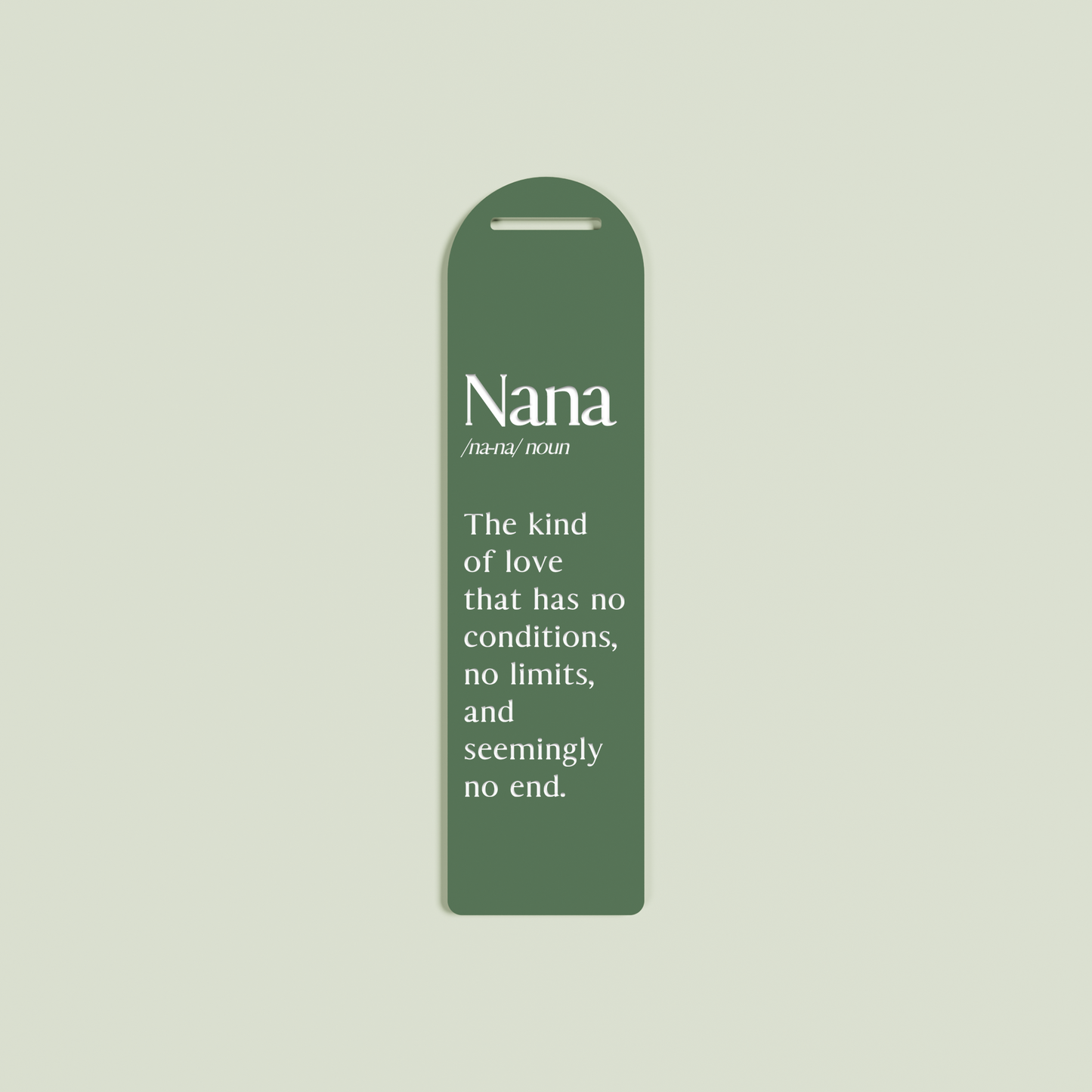 Rosmarino acrylic bookmark with white text on sage acrylic | Saint Sauvant Auckland NZ