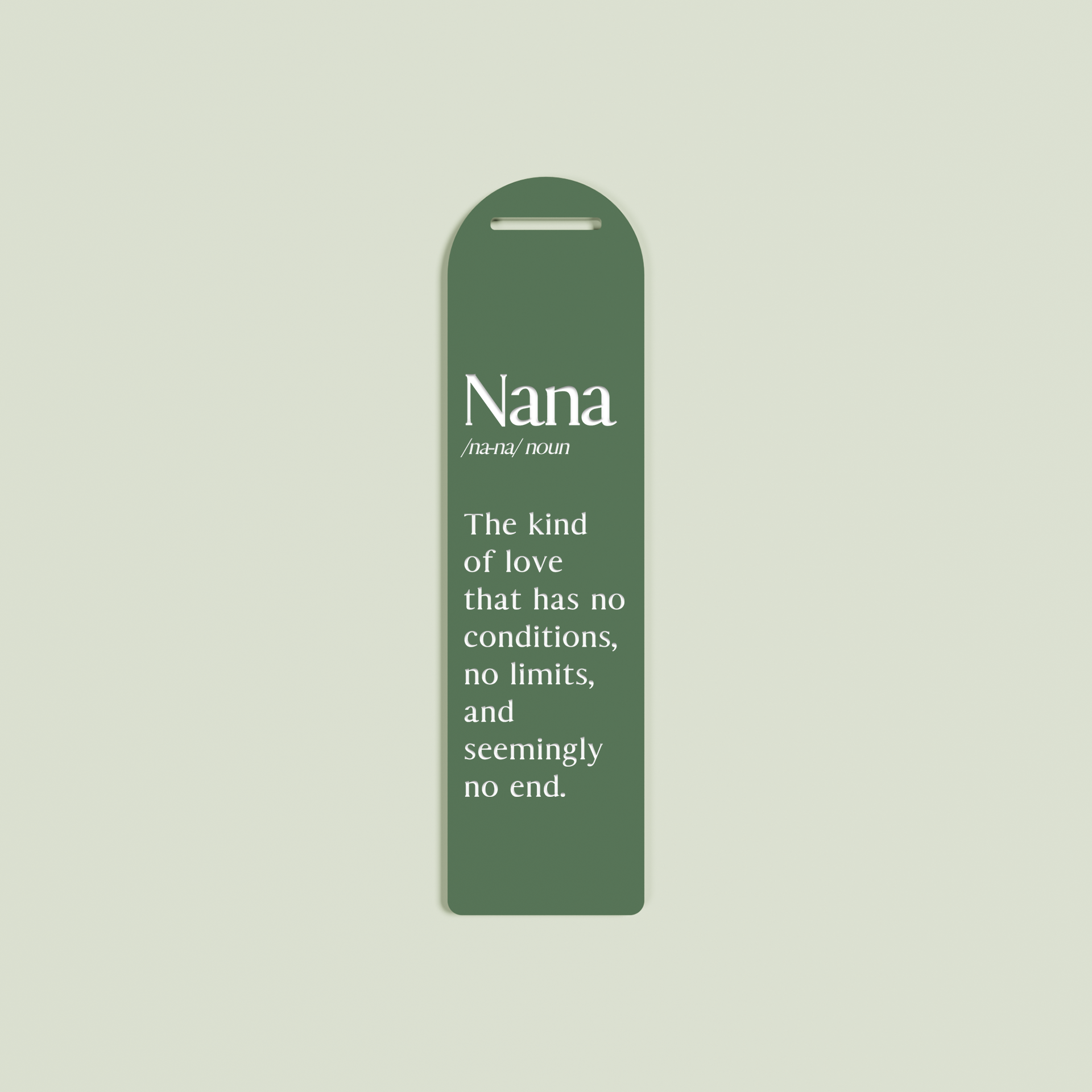 Rosmarino acrylic bookmark with white text on sage acrylic | Saint Sauvant Auckland NZ