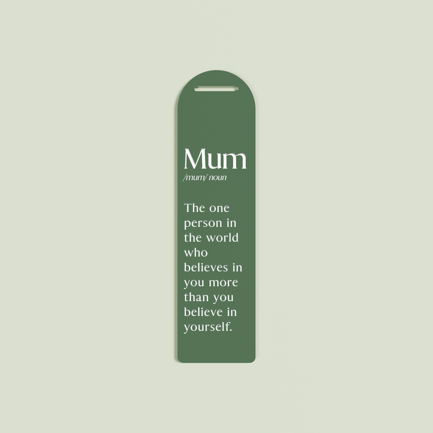 Tilleul acrylic bookmark with white text on sage acrylic | Saint Sauvant Auckland NZ