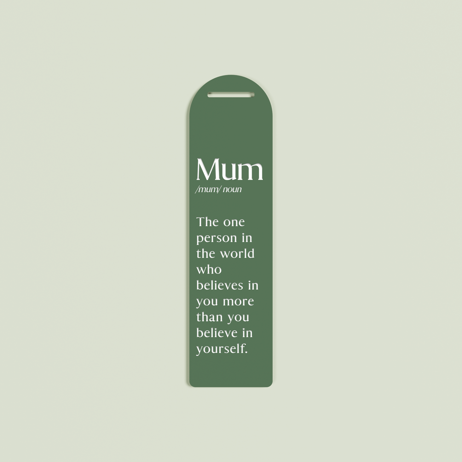 Tilleul acrylic bookmark with white text on sage acrylic | Saint Sauvant Auckland NZ