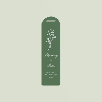 Verveine acrylic bookmark with a floral design and white text on sage acrylic | Saint Sauvant Auckland NZ
