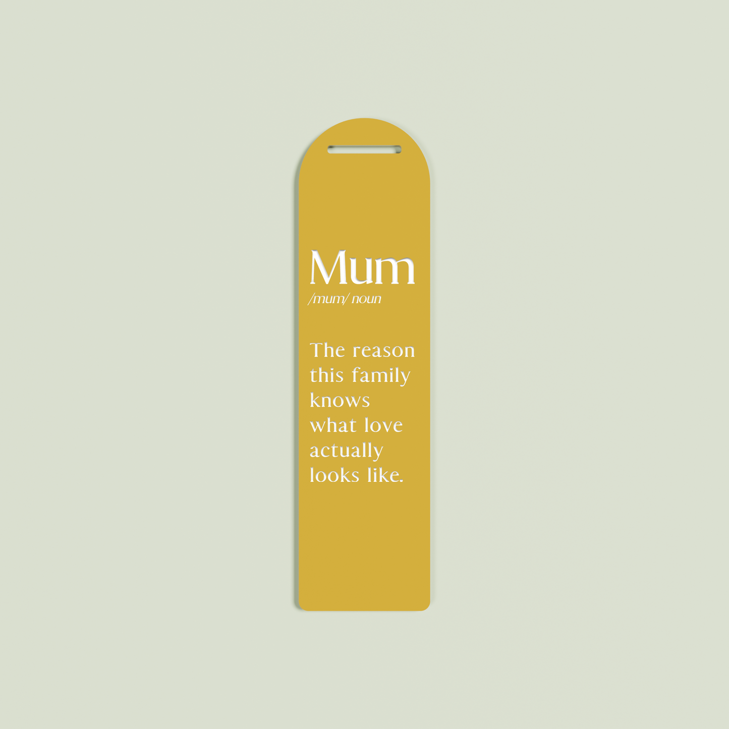Maggiorana acrylic bookmark with white text on sand acrylic | Saint Sauvant Auckland NZ