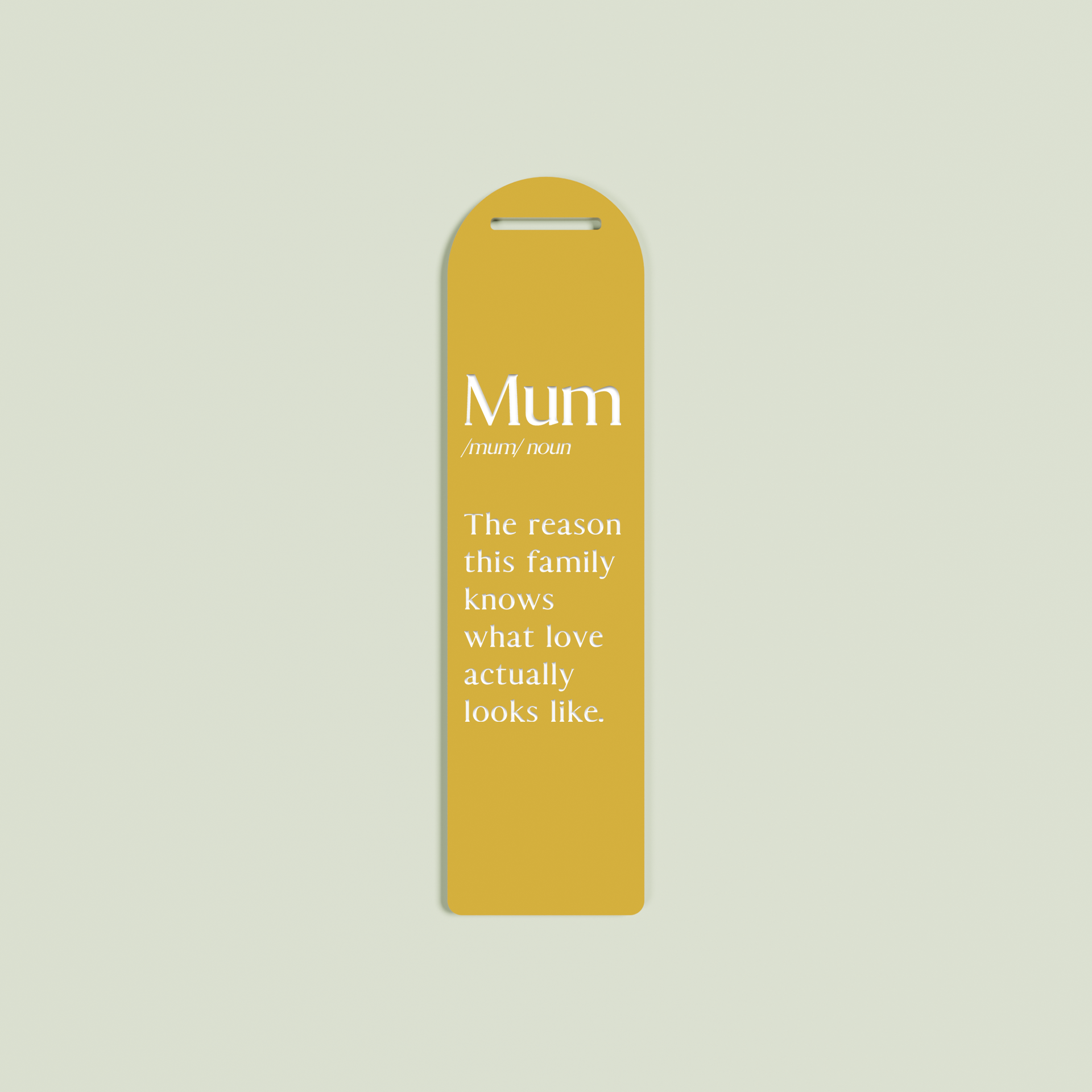 Maggiorana acrylic bookmark with white text on sand acrylic | Saint Sauvant Auckland NZ