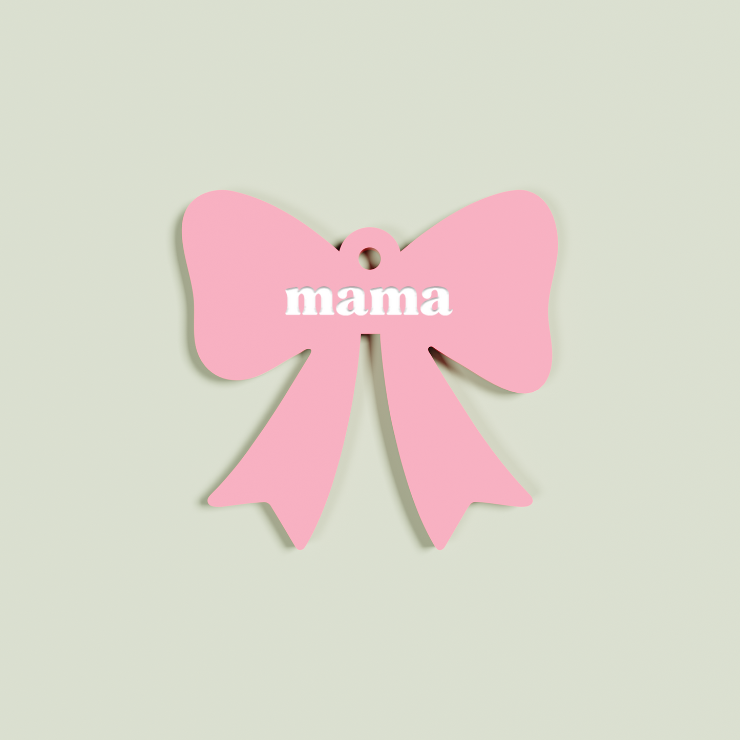 Peperino acrylic bow keyring with white 'mama' text on strawberry acrylic | Saint Sauvant Auckland NZ