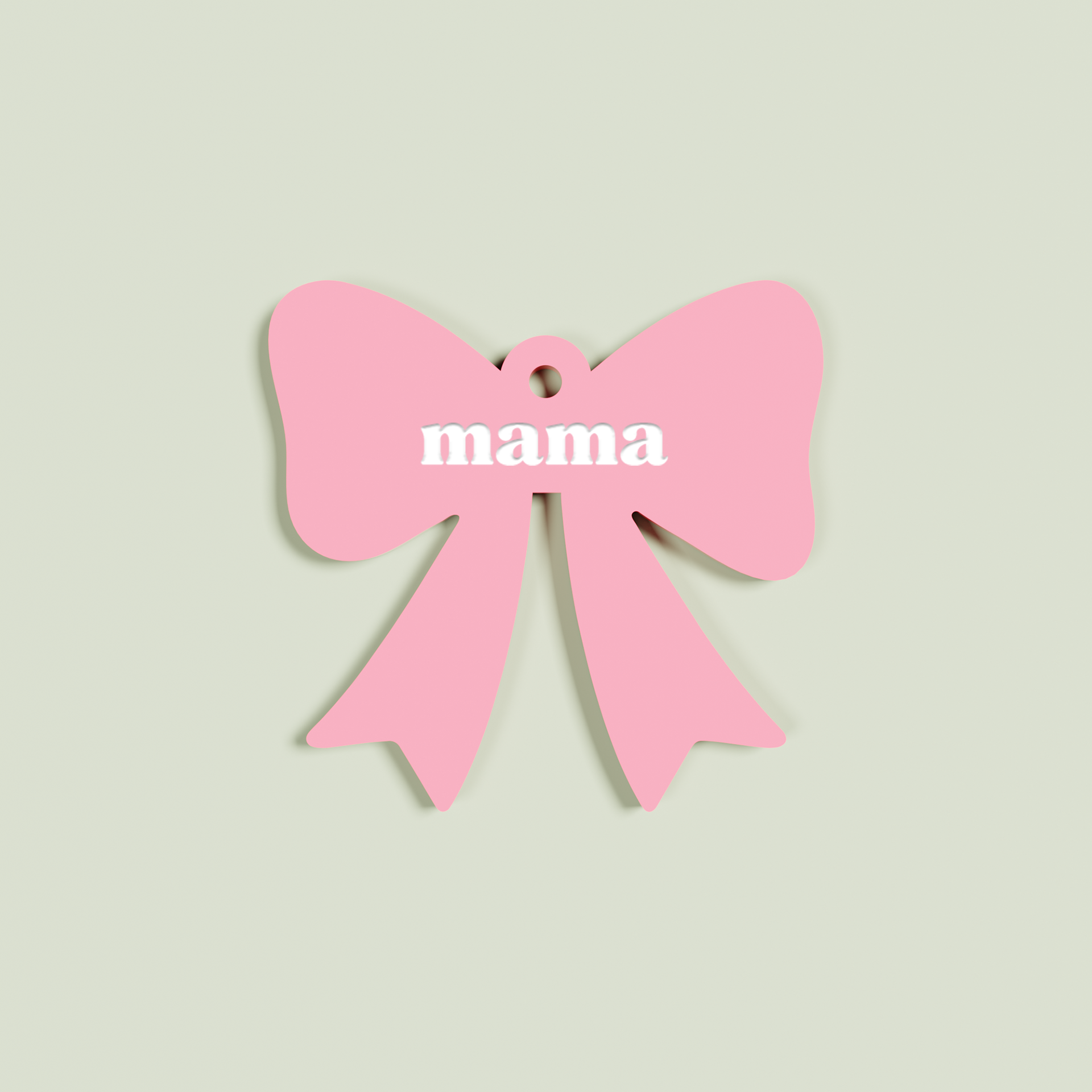 Peperino acrylic bow keyring with white 'mama' text on strawberry acrylic | Saint Sauvant Auckland NZ