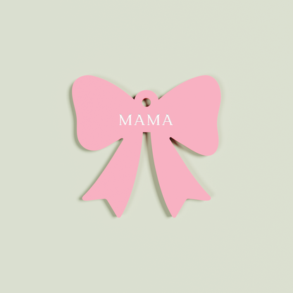 Venato acrylic bow keyring with white 'mama' text on strawberry acrylic | Saint Sauvant Auckland NZ