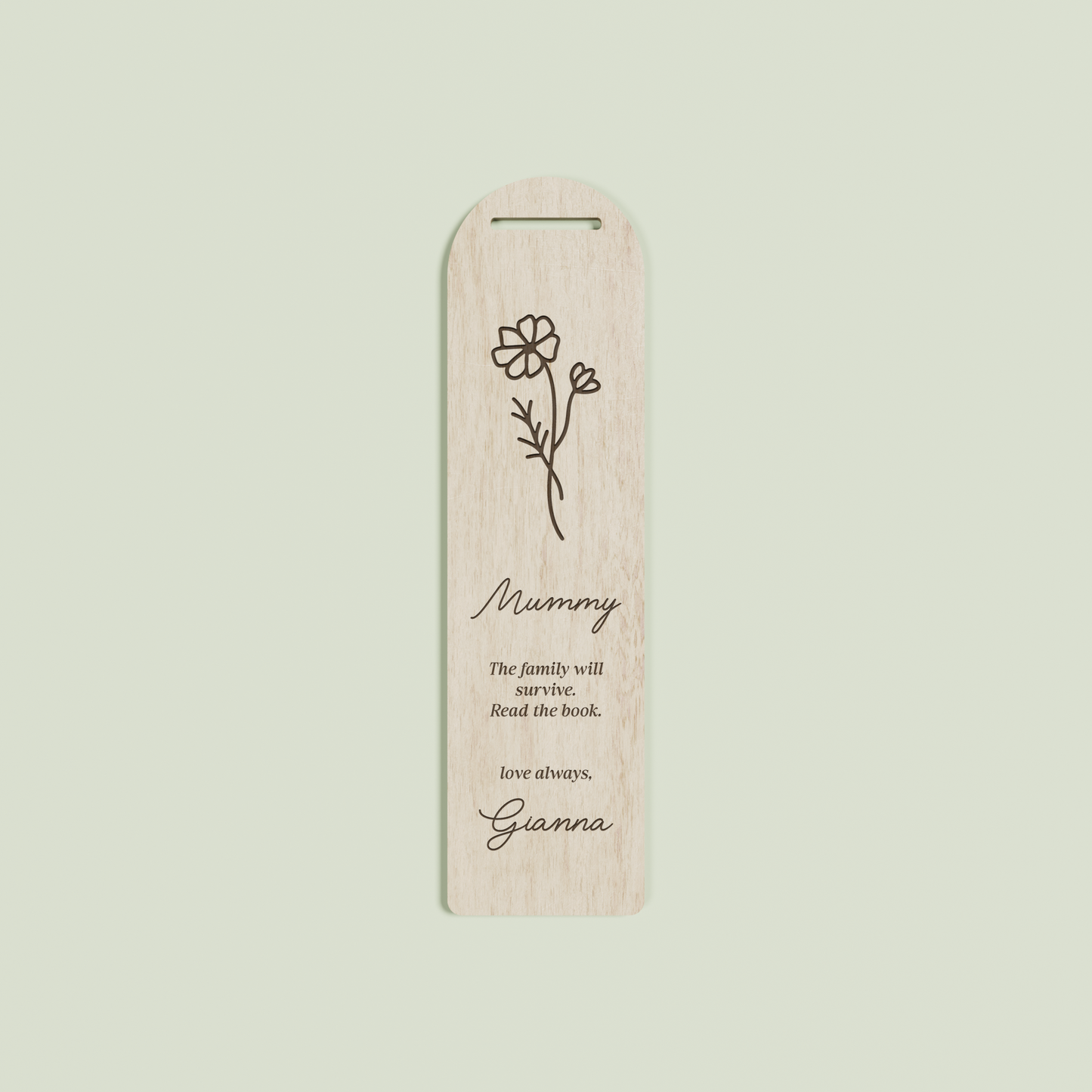 Lierre wooden bookmark with an engraved floral design and text | Saint Sauvant Auckland NZ