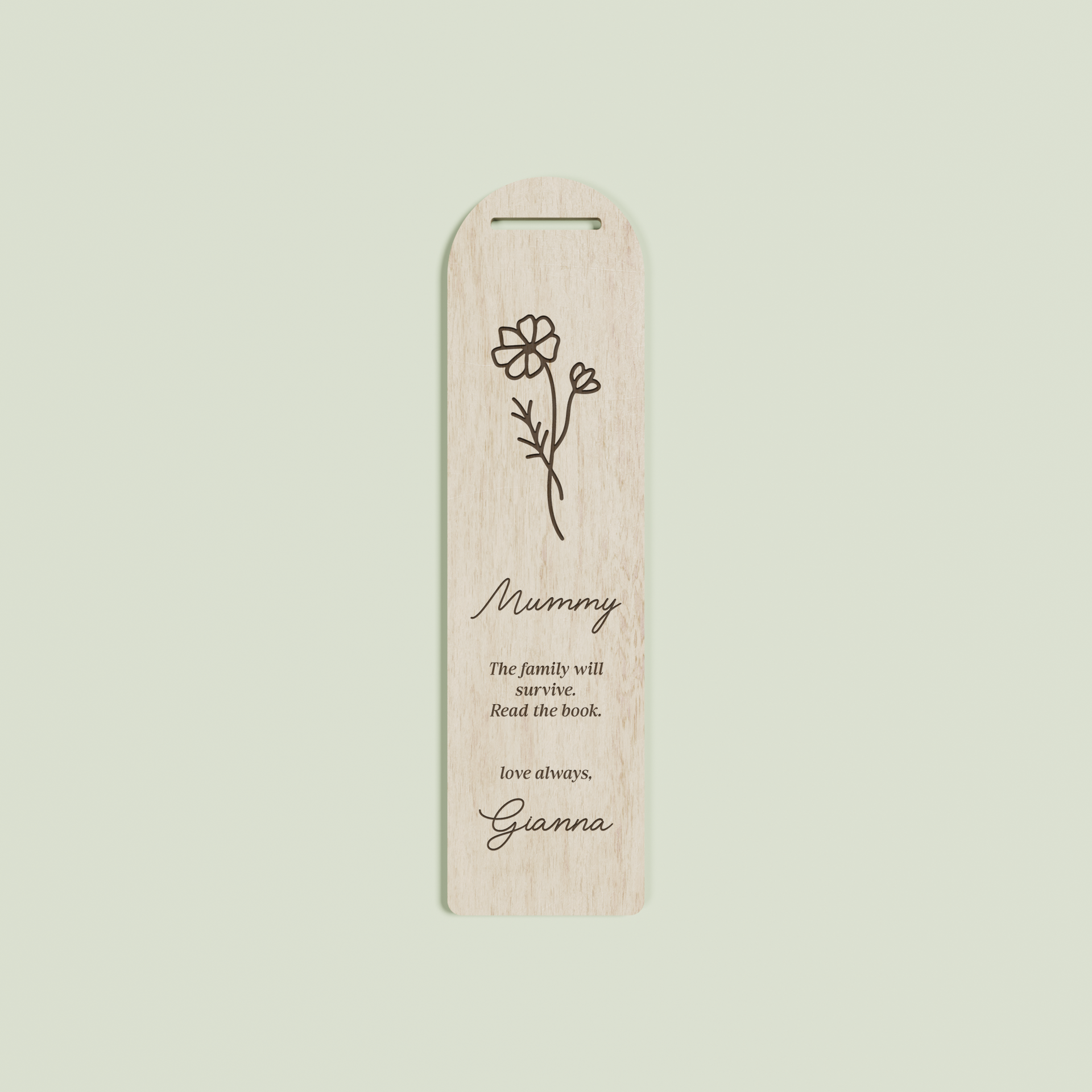 Lierre wooden bookmark with an engraved floral design and text | Saint Sauvant Auckland NZ