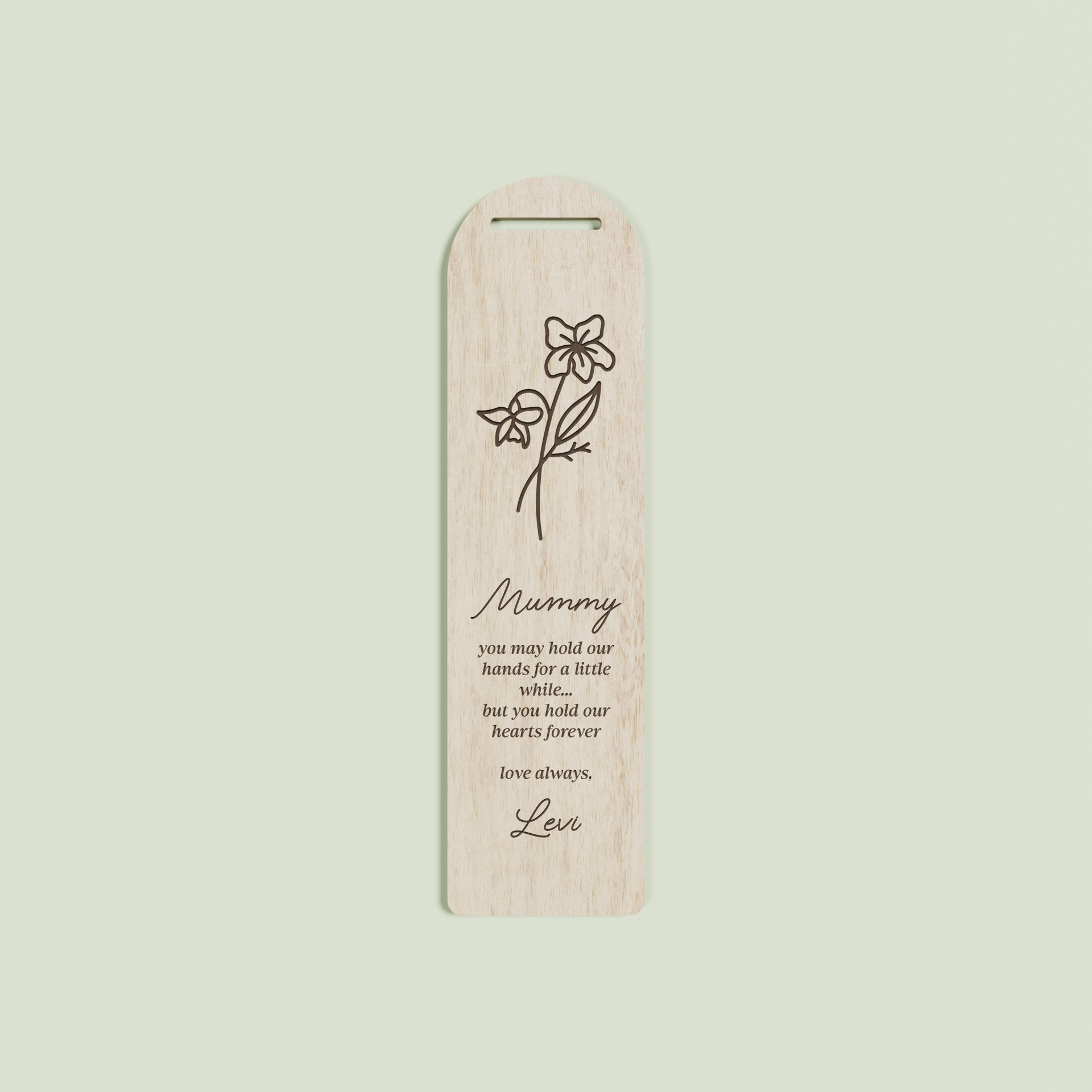 Origano wooden bookmark with an engraved floral design and text | Saint Sauvant Auckland NZ