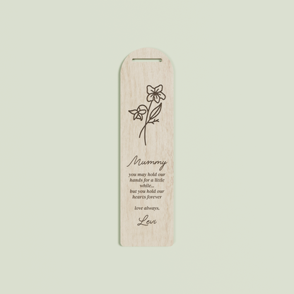 Origano wooden bookmark with an engraved floral design and text | Saint Sauvant Auckland NZ