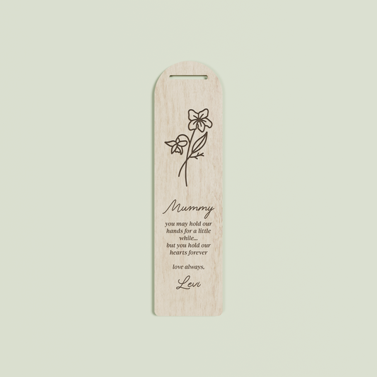 Origano wooden bookmark with an engraved floral design and text | Saint Sauvant Auckland NZ